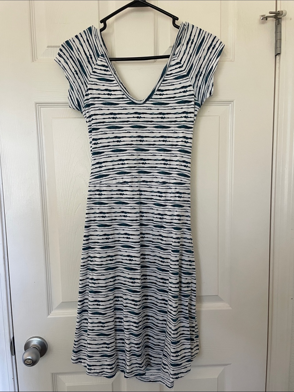 PACT size small blue and white striped dress with pockets
